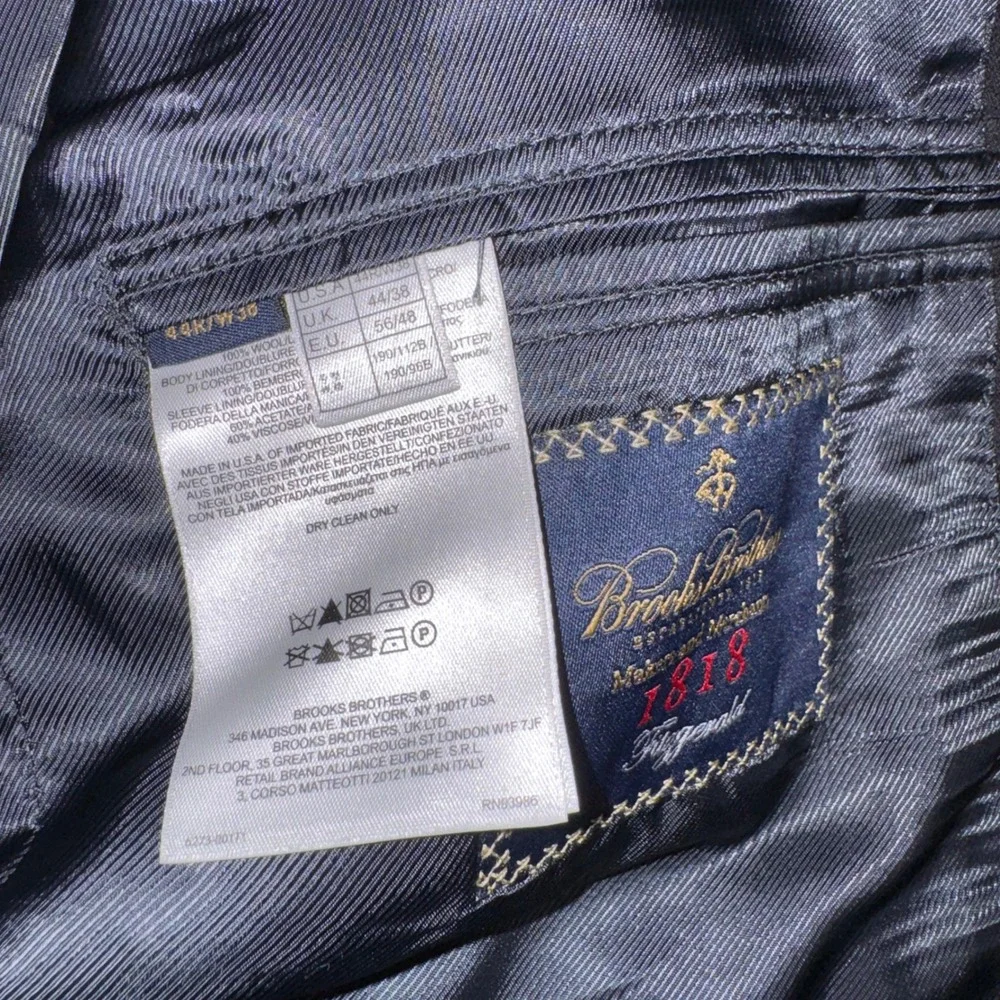 Brooks Brothers 1818 Fitzgerald Suit 44R W38 Grey Pinstripe Italian Wool USA